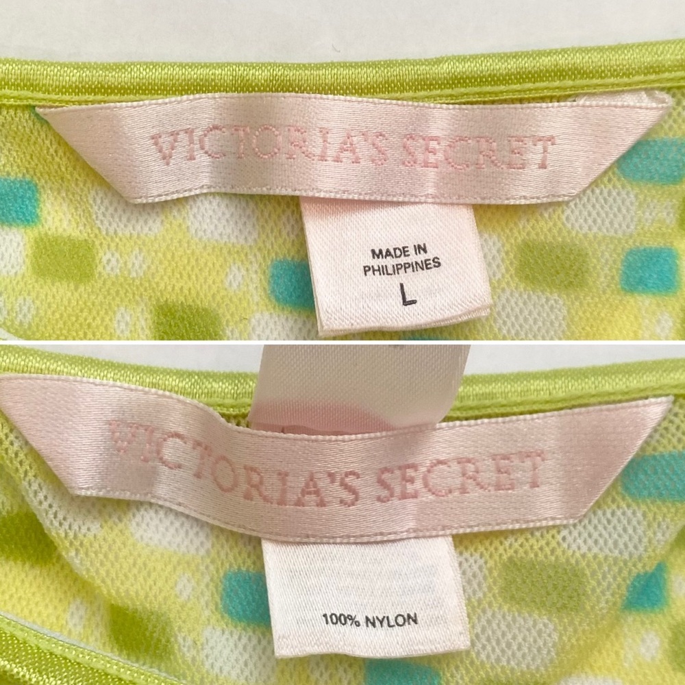 Y2K Victoria’s Secret Micro Mesh Lemon Lime Yellow Print Babydoll Slip Dress L - Picture 3 of 8